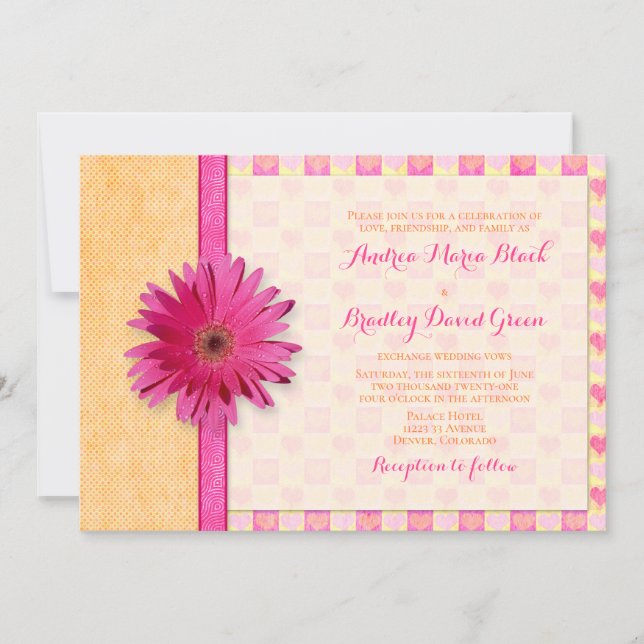 Faire-part de mariage rose orange Gerbera Daisy (Devant)