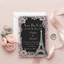 Faire-part de mariage rose poudré argenté vintage