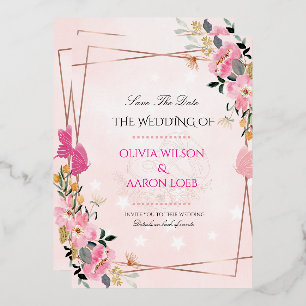 Faire-part de mariage rose poudré élégant avec ros