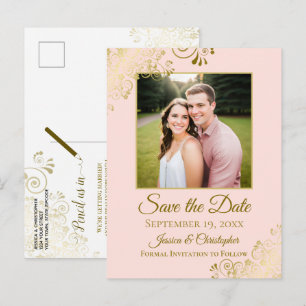 Faire-part de mariage rose poudré et doré avec pho