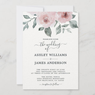 Faire-part de mariage rose poudré floral bordeaux