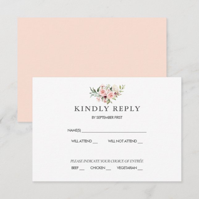 Faire-part de mariage Rose Poussiéreuse de Roses R (Devant / Derrière)