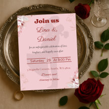Faire-part de mariage rose romantique.