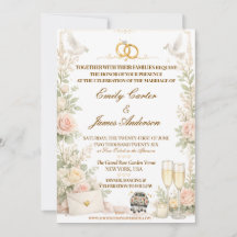 Faire-Part de Mariage Rose Romantique & Colombe