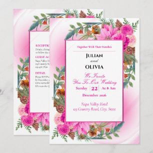 Faire-part de mariage Rose rose chic et pomme de p