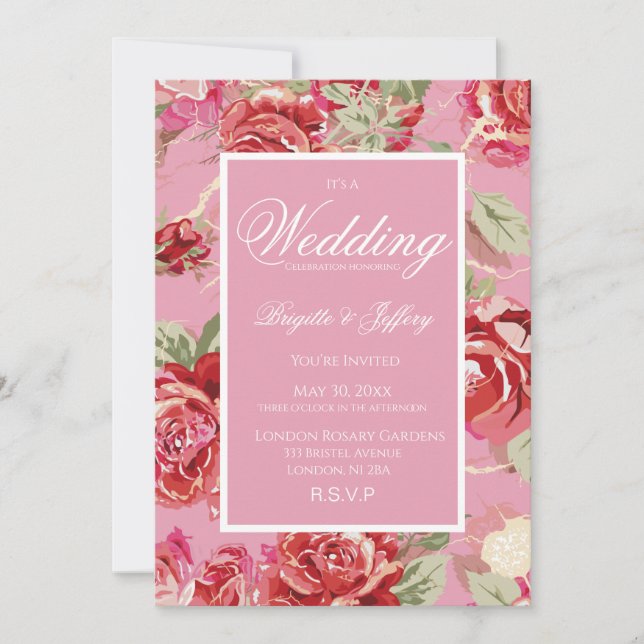 Faire-part de mariage rose rouge (Devant)