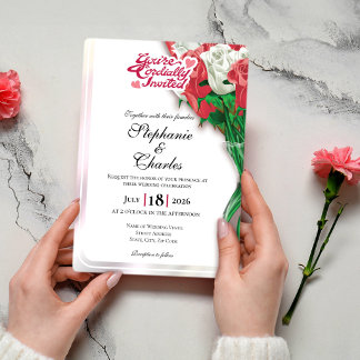 Faire-Part de Mariage Rose Rouge - Lettres Rouges