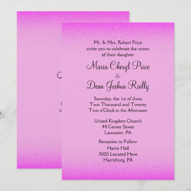 Faire-part de mariage rose Shimmer 5 po x 7 po (Devant / Derrière)