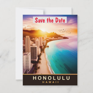 Faire-part de mariage rose sur la skyline d'Honolu