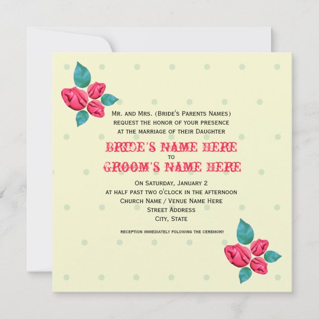 Faire-part de mariage Rose vintage (Devant)