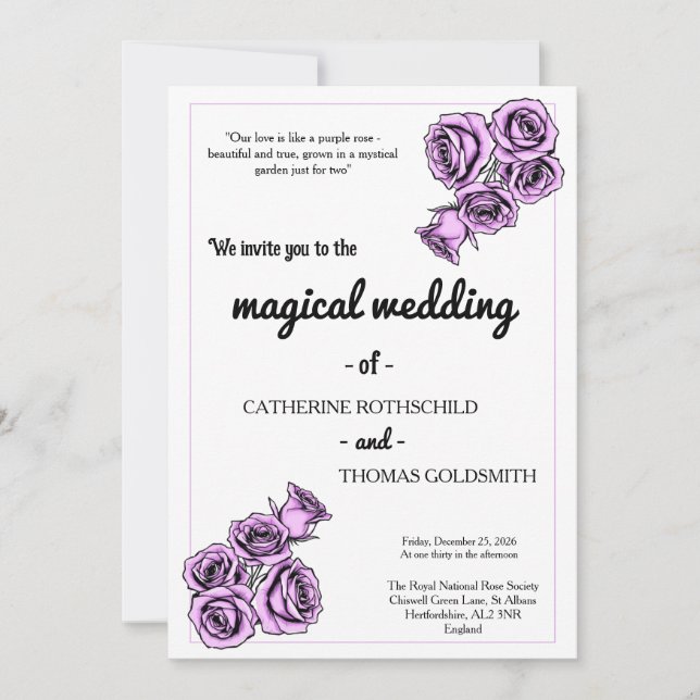 Faire-part de mariage Rose Violette Mystique (Devant)