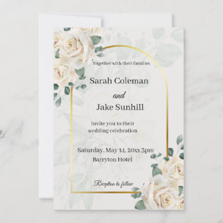 Faire-part de mariage roses à cadre doré