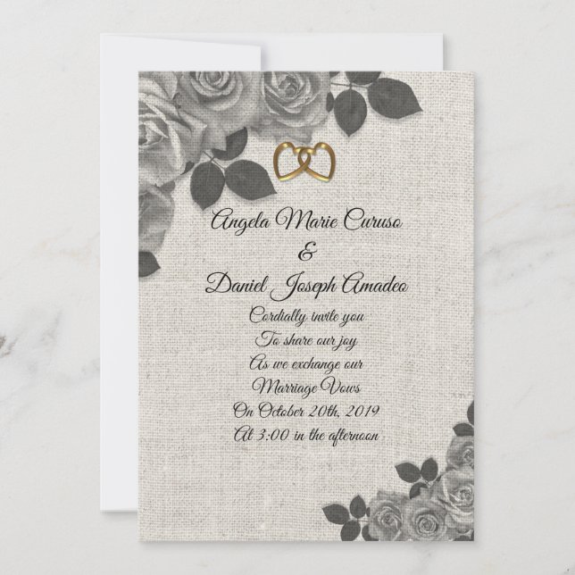 Faire-part de mariage roses noires et blanches sur (Devant)