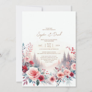 Faire-part de mariage Roses rouges et pins