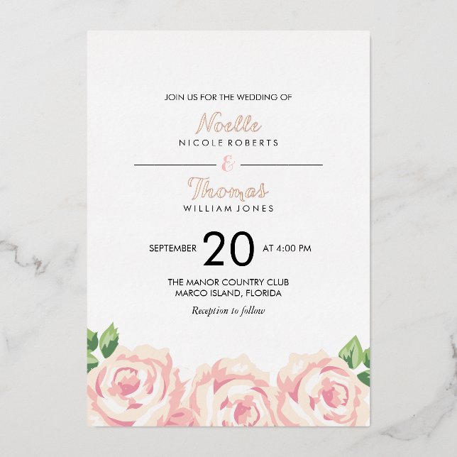 Faire-part de mariage Roses vintages (Recto)
