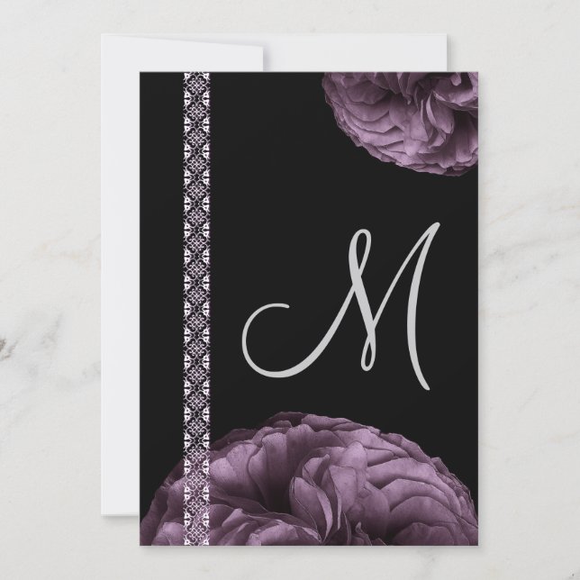 Faire-part de mariage Roses Violettes et Dentelle (Devant)