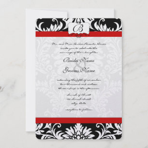 Faire-part de mariage rouge à molette noire Damask