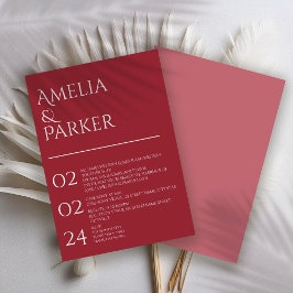 Faire-part de mariage rouge Crimson minimaliste