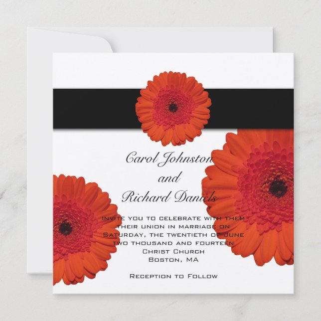Faire-part de mariage rouge de Gerbera Daisy (Devant)