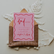 Faire-part de mariage Rouge et rose moderne