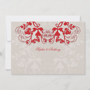 Faire-part de mariage rouge floral vintage