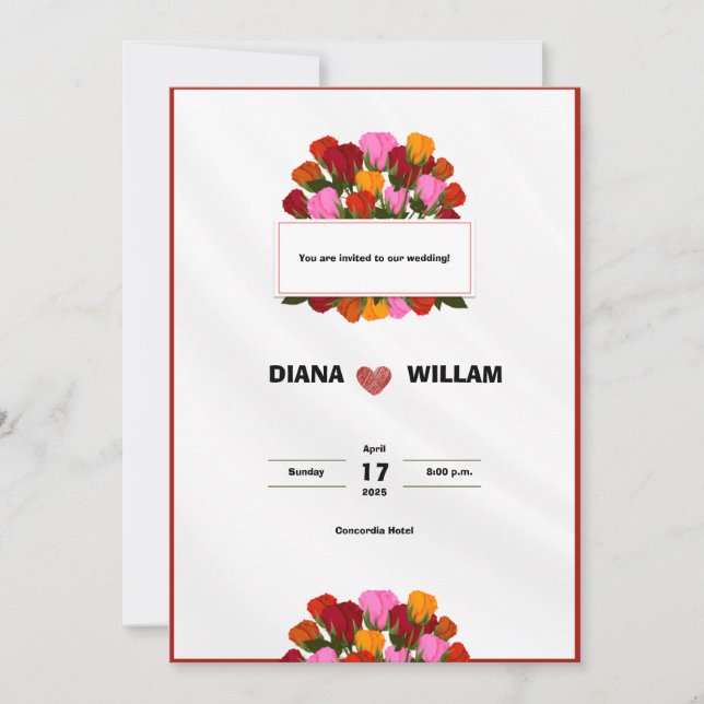 Faire-part de mariage rouge moderne (Devant)