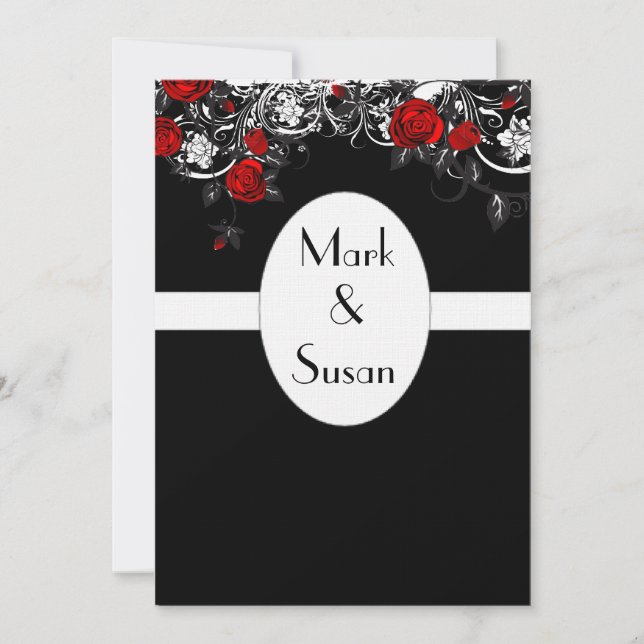 Faire-part de mariage rouge noir de rose blanc (Devant)