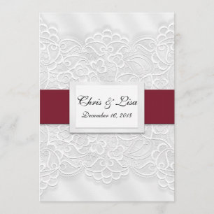 Faire-part de mariage rouge profond Lace Look 5x7