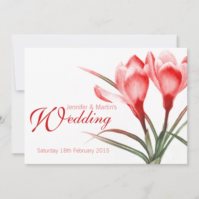 Faire-part de mariage rouge rose crocus (Devant)