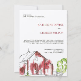 Faire-part de mariage rouge rustique de grange