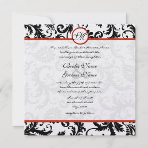 Faire-part de mariage rouge Trim noir Damask