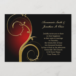 Faire-part de mariage rouge vintage de noir et