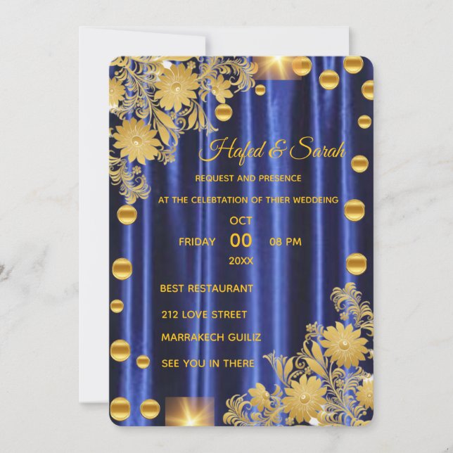 Faire-part de mariage Royal Bleu et Or, Mariage en (Devant)
