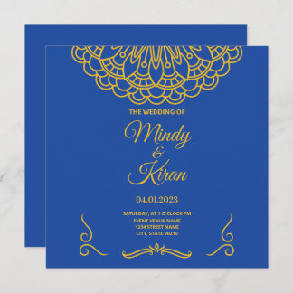 Faire-part de mariage Royal Blue and Gold Indian