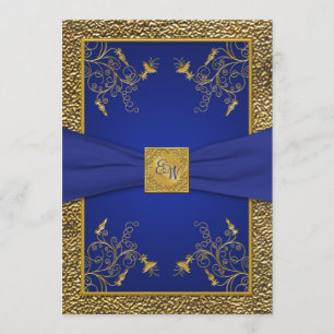 Faire-part de mariage Royal Blue et Gold Monogram