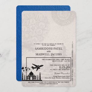 Faire-part de mariage Royal Blue India Passport