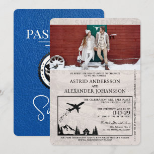 Faire-part de mariage Royal Blue Suède Passport