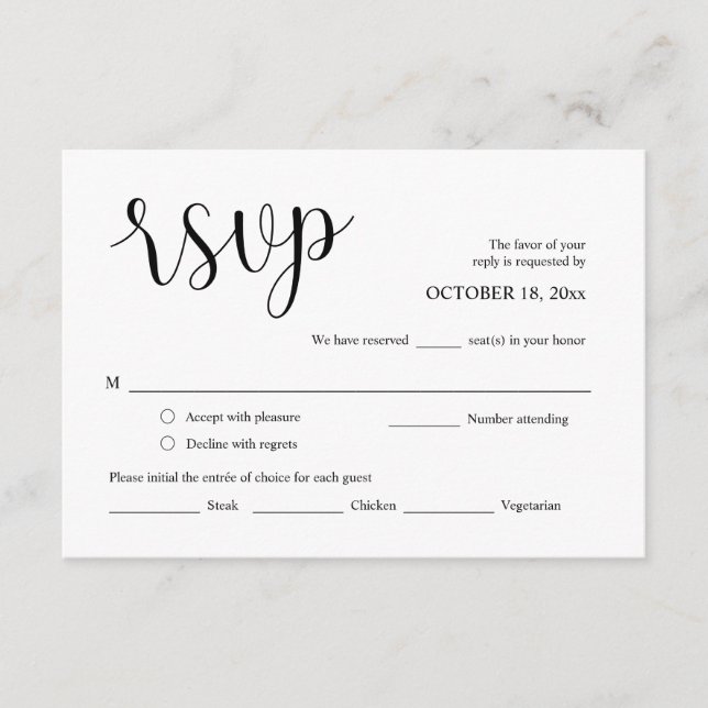 Faire-part de mariage RSVP, Carte des options de r (Devant)