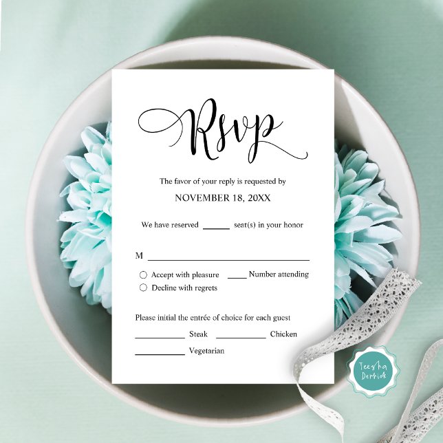 Faire-part de mariage RSVP Répondre, Carte des opt (Modern Wedding Invitation RSVP card, with meal options, accept, decline and number attending.)