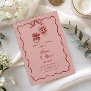 Faire-part de mariage Ruban Doodle rose fantaisist
