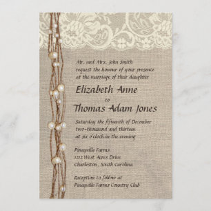 Faire-part de mariage Russe Burlap Lace Pearls