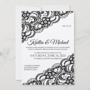 Faire-part de mariage Rustic Lace   Noir sur Kraft