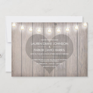 Faire-part de mariage rustique à coeur tendu