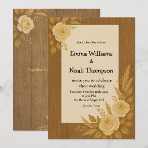 Faire-part de mariage rustique avec Rose beige flo