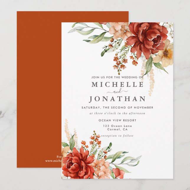 Faire-part de mariage Rustique Boho Fall Flowers (Devant / Derrière)