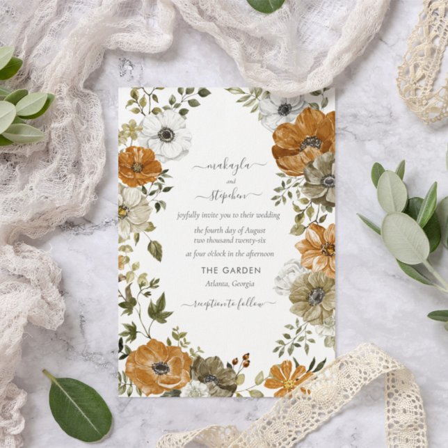 Faire-part de mariage rustique d'automne à fleurs  (Créateur téléchargé)