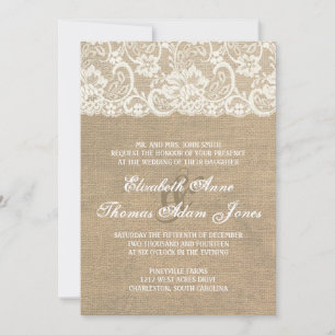 Faire-part de mariage rustique de Burlap et de den