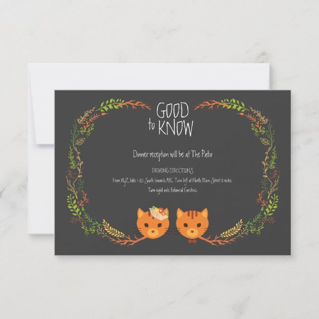 Faire-part de mariage rustique de chats de la forê (Devant)