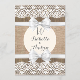 Faire-part de mariage rustique de dentelle de