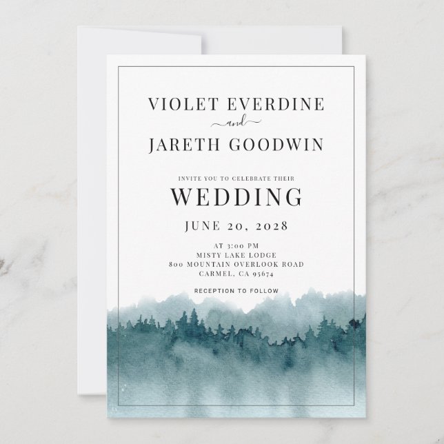 Faire-part de mariage rustique de la forêt d'aquar (Devant)